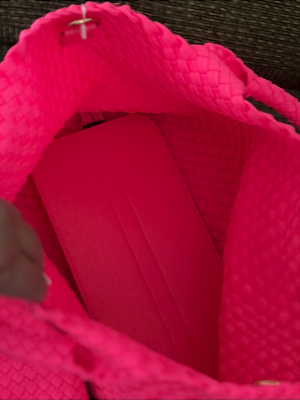 Ah dorned Hot Pink Woven Tote Bag with Matching Pouch - Women Bags - Picture 5 of 7